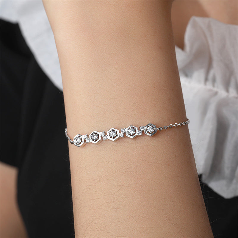 925 Sterling Silver Pavé Zirconia Bracelet - Geometric Star Accented Jewelry
