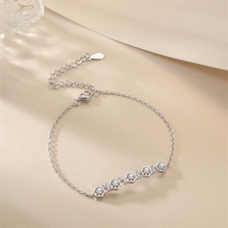 925 Sterling Silver Pavé Zirconia Bracelet - Geometric Star Accented Jewelry