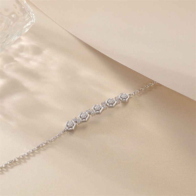 925 Sterling Silver Pavé Zirconia Bracelet - Geometric Star Accented Jewelry