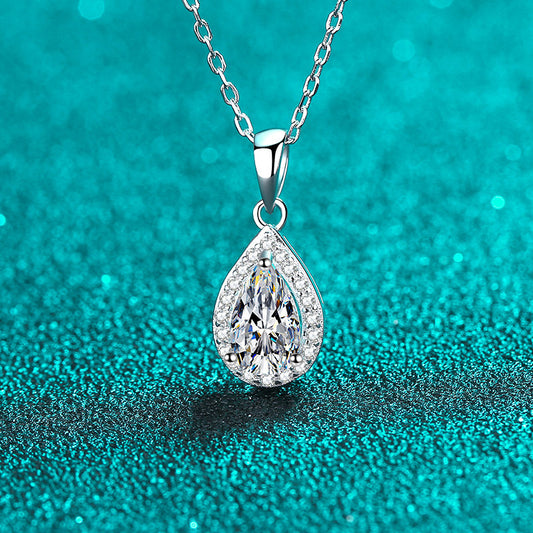 925 Sterling Silver Pear-Cut Pendant Necklace - 1CT Moissanite PT950-Plated Cluster Chain