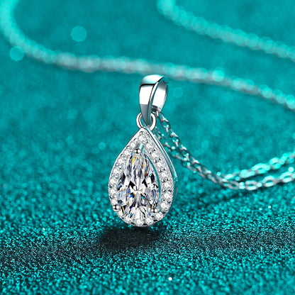 925 Sterling Silver Pear-Cut Pendant Necklace - 1CT Moissanite PT950-Plated Cluster Chain