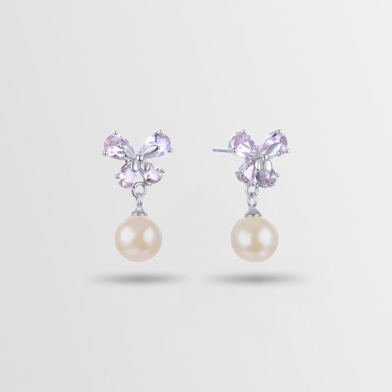925 Sterling Silver Pearl Drop Earrings - Korean Style Geometric Dangle Earrings for Women