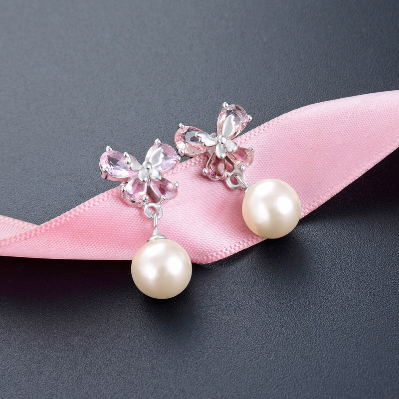 925 Sterling Silver Pearl Drop Earrings - Korean Style Geometric Dangle Earrings for Women