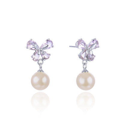 925 Sterling Silver Pearl Drop Earrings - Korean Style Geometric Dangle Earrings for Women