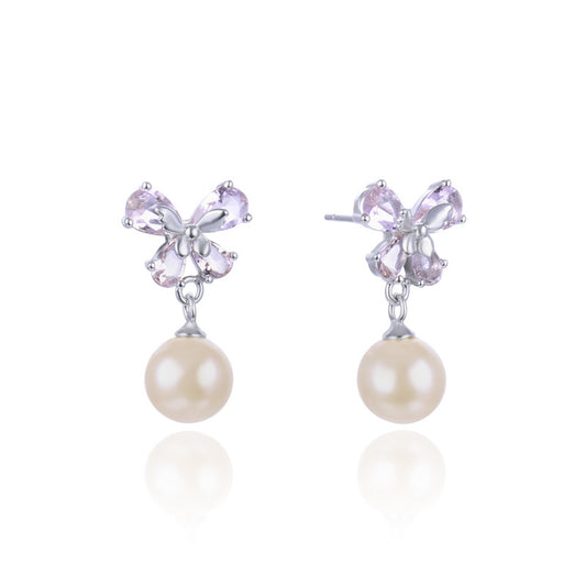 925 Sterling Silver Pearl Drop Earrings - Korean Style Geometric Dangle Earrings for Women