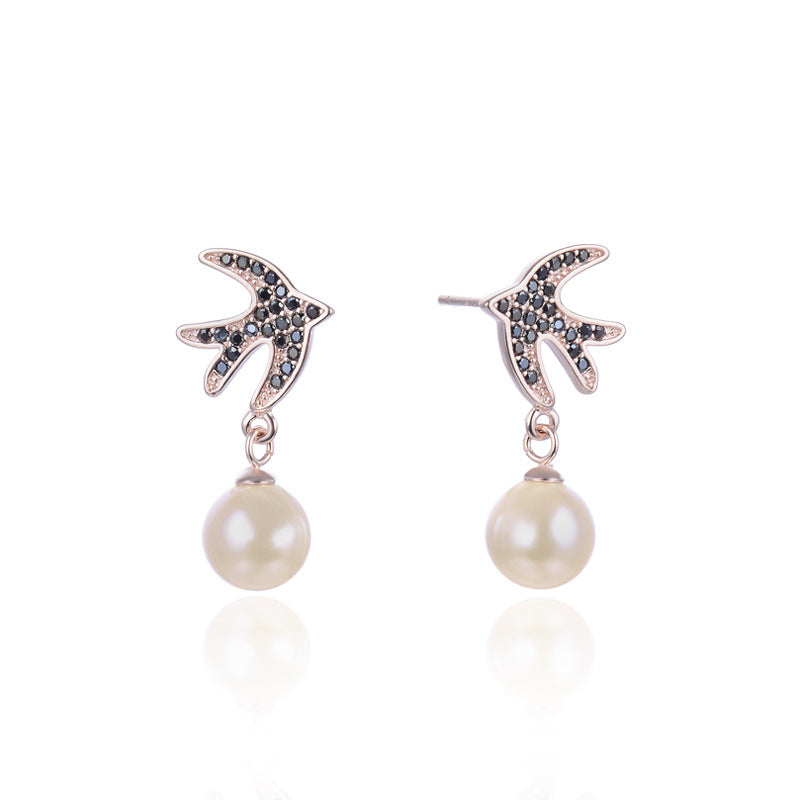 925 Sterling Silver Pearl Drop Earrings - Korean Style Geometric Dangle Earrings for Women