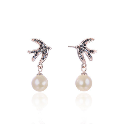 925 Sterling Silver Pearl Drop Earrings - Korean Style Geometric Dangle Earrings for Women
