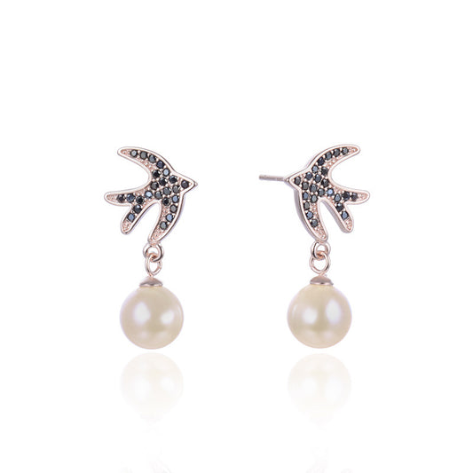 925 Sterling Silver Pearl Drop Earrings - Korean Style Geometric Dangle Earrings for Women