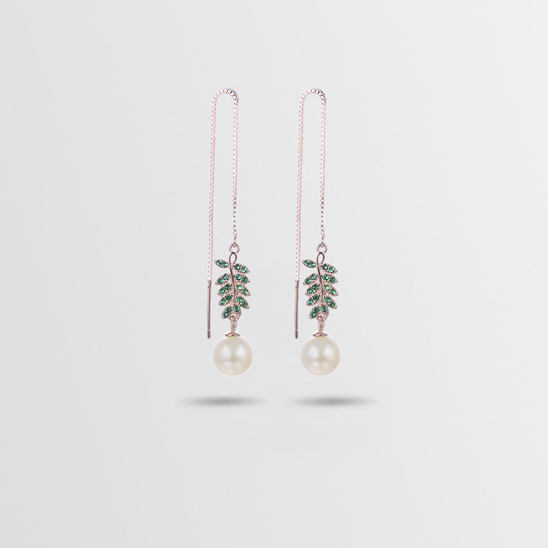 925 Sterling Silver Pearl Drop Earrings - Korean Style Geometric Dangle Earrings with Plastic Ear Stoppers