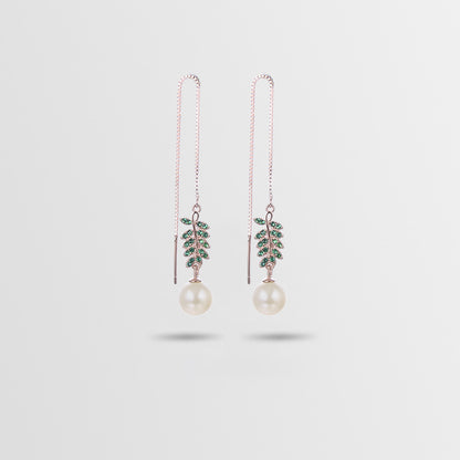 925 Sterling Silver Pearl Drop Earrings - Korean Style Geometric Dangle Earrings with Plastic Ear Stoppers