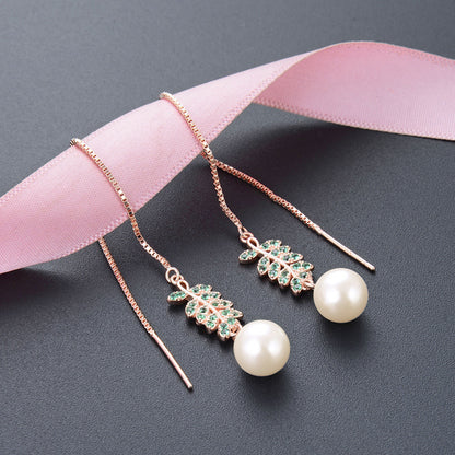 925 Sterling Silver Pearl Drop Earrings - Korean Style Geometric Dangle Earrings with Plastic Ear Stoppers