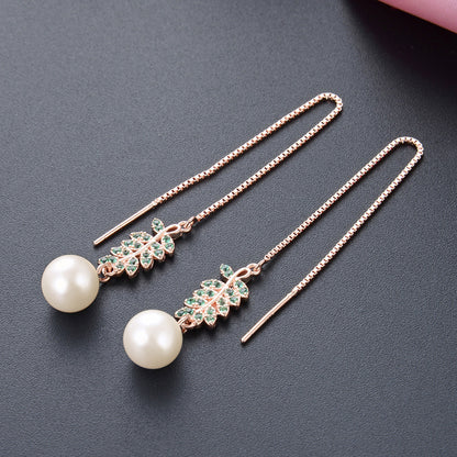 925 Sterling Silver Pearl Drop Earrings - Korean Style Geometric Dangle Earrings with Plastic Ear Stoppers