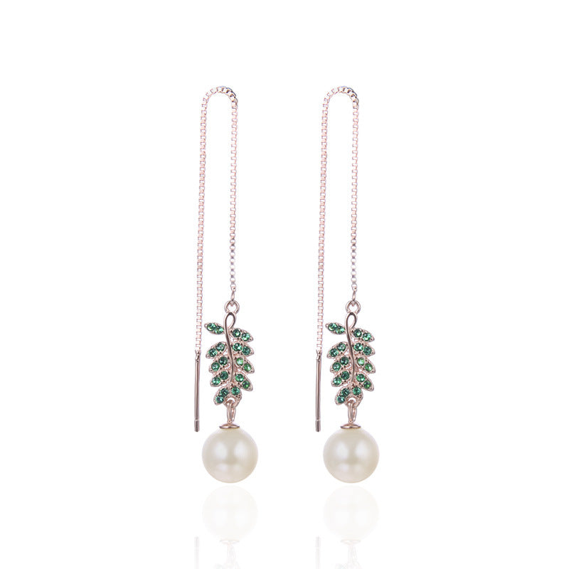 925 Sterling Silver Pearl Drop Earrings - Korean Style Geometric Dangle Earrings with Plastic Ear Stoppers