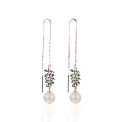 925 Sterling Silver Pearl Drop Earrings - Korean Style Geometric Dangle Earrings with Plastic Ear Stoppers