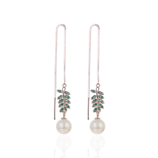 925 Sterling Silver Pearl Drop Earrings - Korean Style Geometric Dangle Earrings with Plastic Ear Stoppers