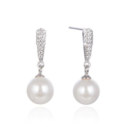 925 Sterling Silver Pearl Drop Earrings with Plastic Backs - Korean Style Natural Pearl Dangle Earrings for Women