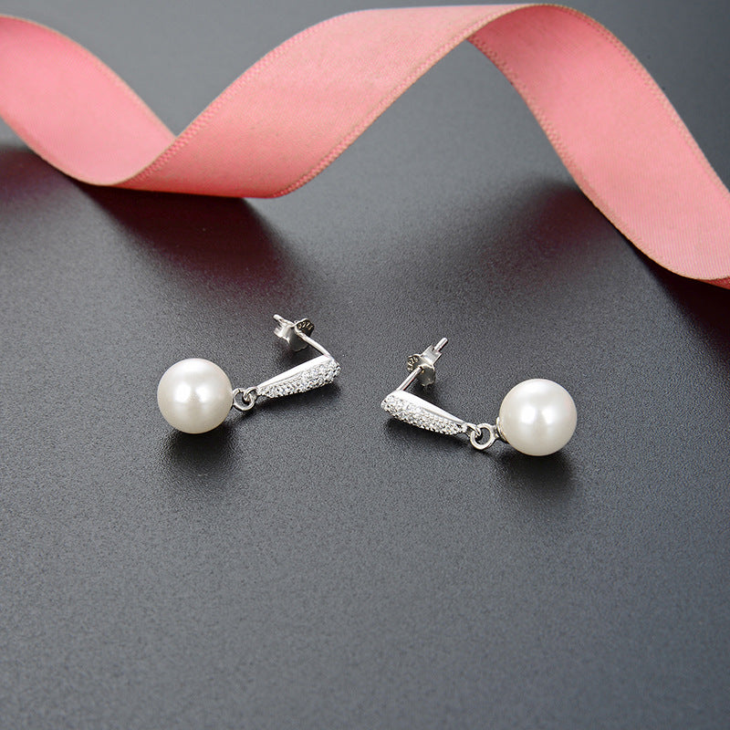 925 Sterling Silver Pearl Drop Earrings with Plastic Backs - Korean Style Natural Pearl Dangle Earrings for Women