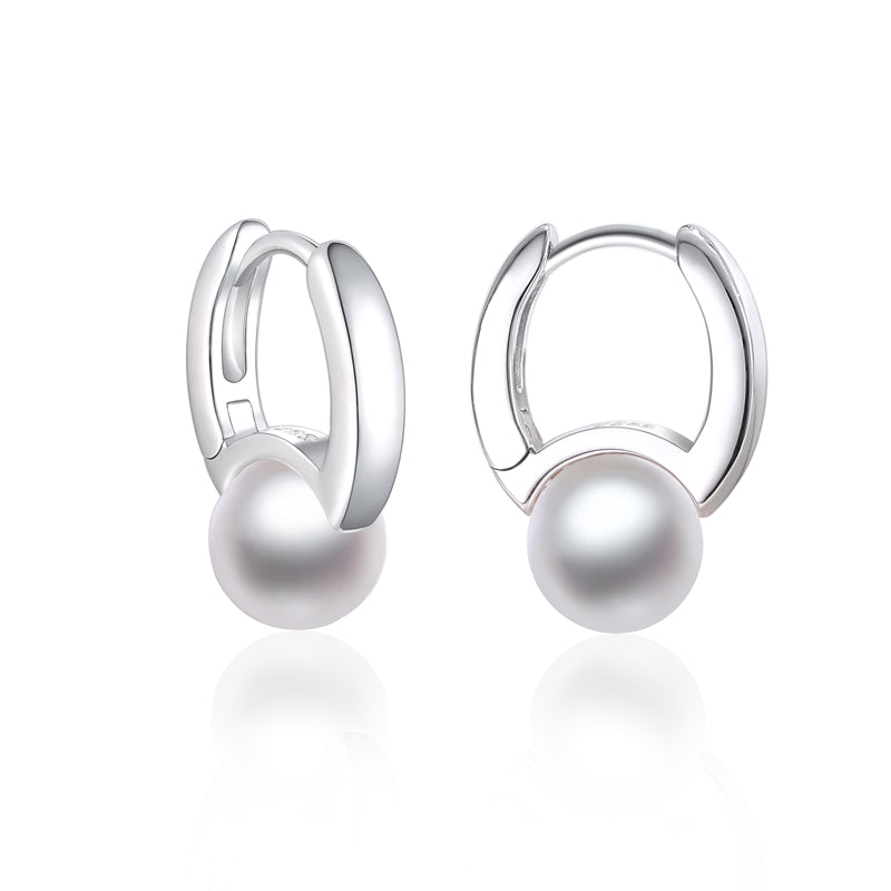 925 Sterling Silver Pearl Ear Cuff Earrings for Women Minimalist Geometric Pearl Jewelry White Gold Plated