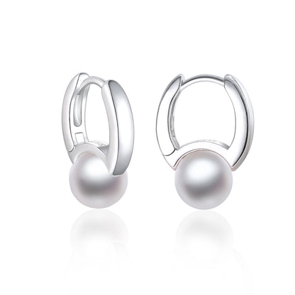 925 Sterling Silver Pearl Ear Cuff Earrings for Women Minimalist Geometric Pearl Jewelry White Gold Plated