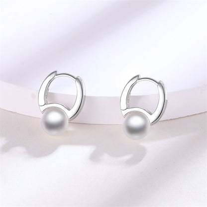925 Sterling Silver Pearl Ear Cuff Earrings for Women Minimalist Geometric Pearl Jewelry White Gold Plated