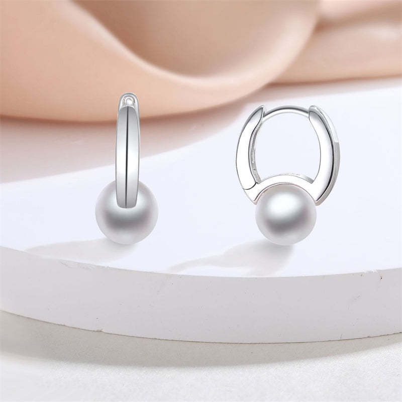 925 Sterling Silver Pearl Ear Cuff Earrings for Women Minimalist Geometric Pearl Jewelry White Gold Plated