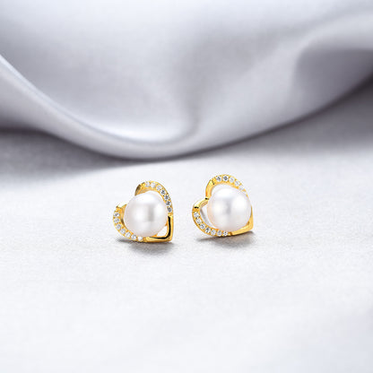 925 Sterling Silver Pearl Geometric Stud Earrings - Korean Style Sweet Minimalist Earrings with Plastic Stoppers