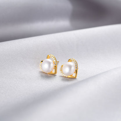 925 Sterling Silver Pearl Geometric Stud Earrings - Korean Style Sweet Minimalist Earrings with Plastic Stoppers