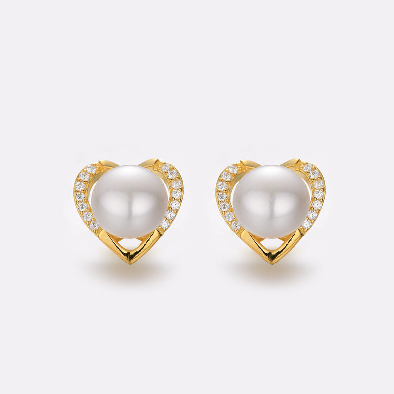 925 Sterling Silver Pearl Geometric Stud Earrings - Korean Style Sweet Minimalist Earrings with Plastic Stoppers