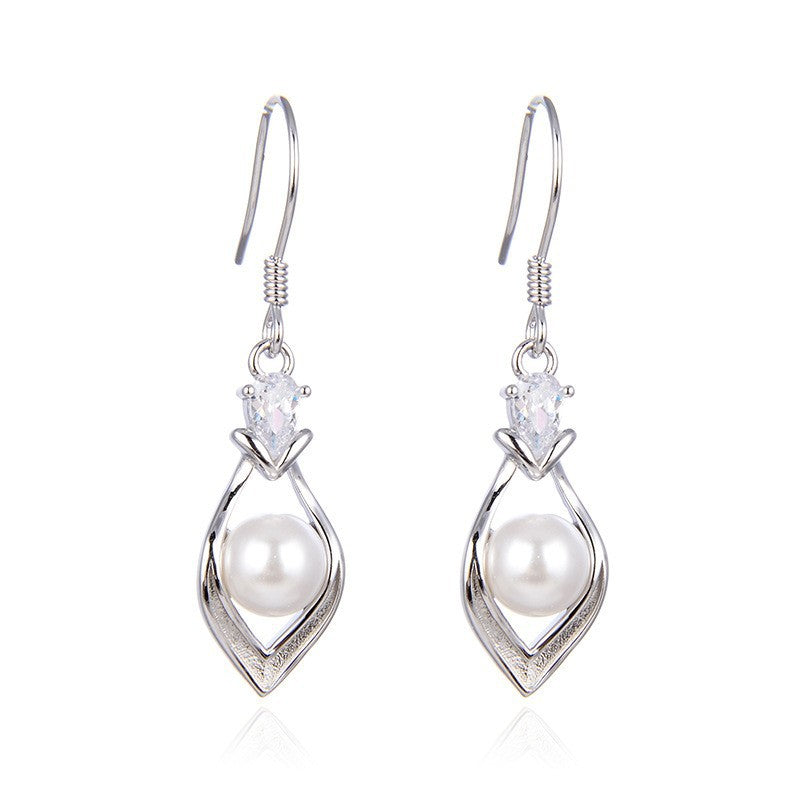 925 Sterling Silver Pearl Hoop Earrings - Korean Minimalist Geometric Earrings for Women