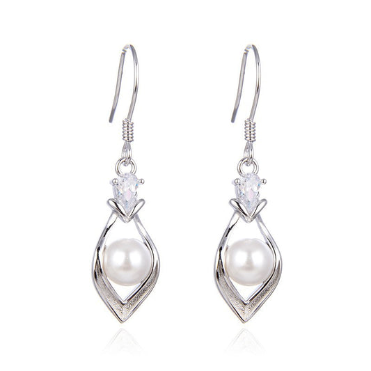 925 Sterling Silver Pearl Hoop Earrings - Korean Minimalist Geometric Earrings for Women