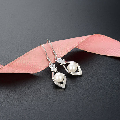 925 Sterling Silver Pearl Hoop Earrings - Korean Minimalist Geometric Earrings for Women