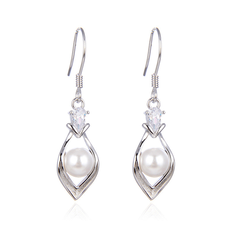 925 Sterling Silver Pearl Hoop Earrings - Korean Minimalist Geometric Earrings for Women