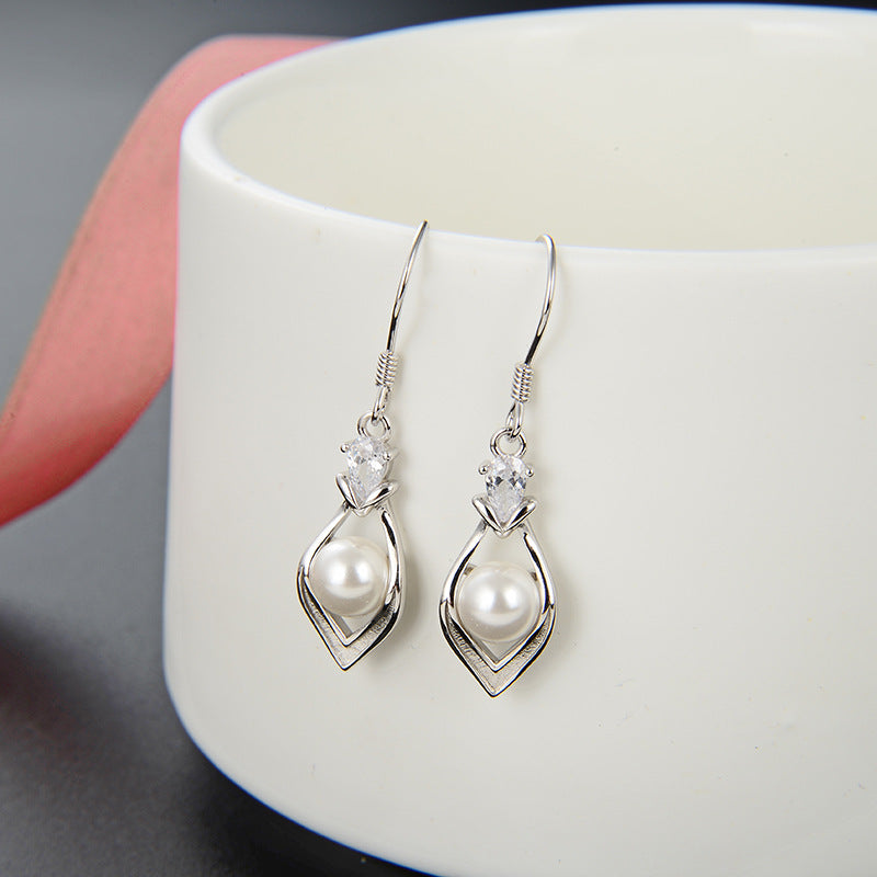 925 Sterling Silver Pearl Hoop Earrings - Korean Minimalist Geometric Earrings for Women