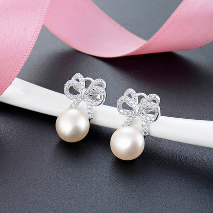 925 Sterling Silver Pearl Stud Earrings - Korean Style Minimalist Geometric Earrings with Plastic Backs for Women