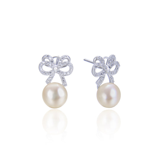 925 Sterling Silver Pearl Stud Earrings - Korean Style Minimalist Geometric Earrings with Plastic Backs for Women