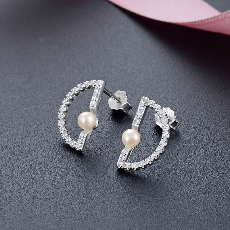 925 Sterling Silver Pearl Stud Earrings - Korean Style Shell Pearl Earrings with Plastic Backs for Women