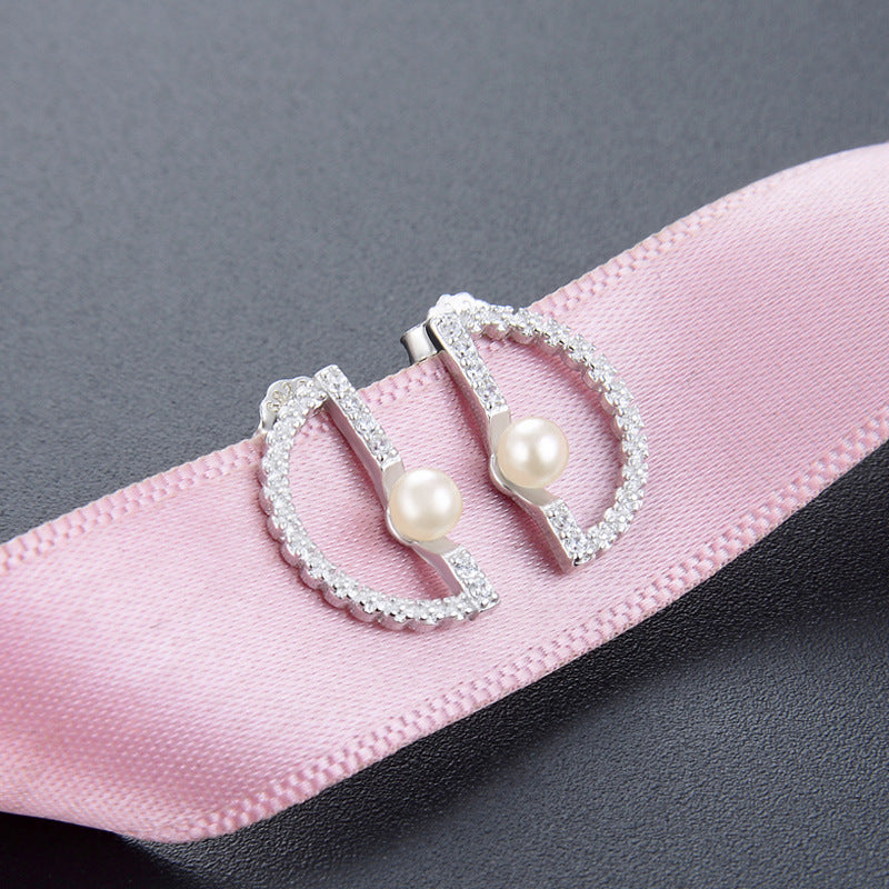 925 Sterling Silver Pearl Stud Earrings - Korean Style Shell Pearl Earrings with Plastic Backs for Women