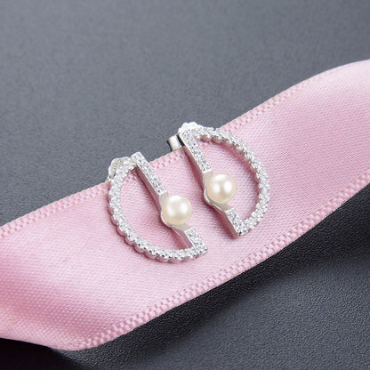 925 Sterling Silver Pearl Stud Earrings - Korean Style Shell Pearl Earrings with Plastic Backs for Women