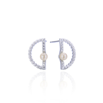 925 Sterling Silver Pearl Stud Earrings - Korean Style Shell Pearl Earrings with Plastic Backs for Women