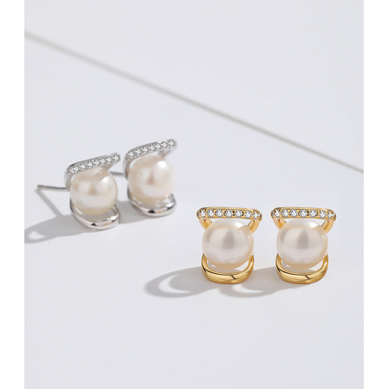 925 Sterling Silver Pearl Stud Earrings - Premium White Gold & 18K Gold Plated Luxury Earrings for Women