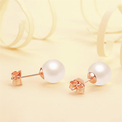 925 Sterling Silver Pearl Stud Earrings for Women Elegant Freshwater Pearl Earrings in White Gold and Rose Gold