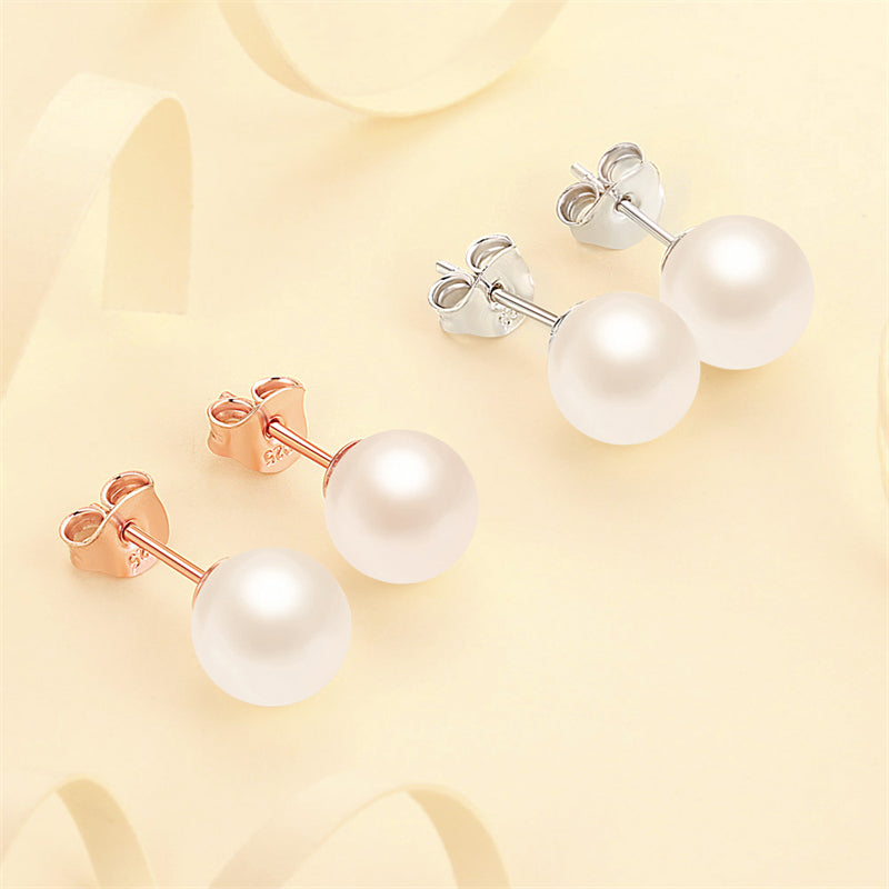 925 Sterling Silver Pearl Stud Earrings for Women Elegant Freshwater Pearl Earrings in White Gold and Rose Gold