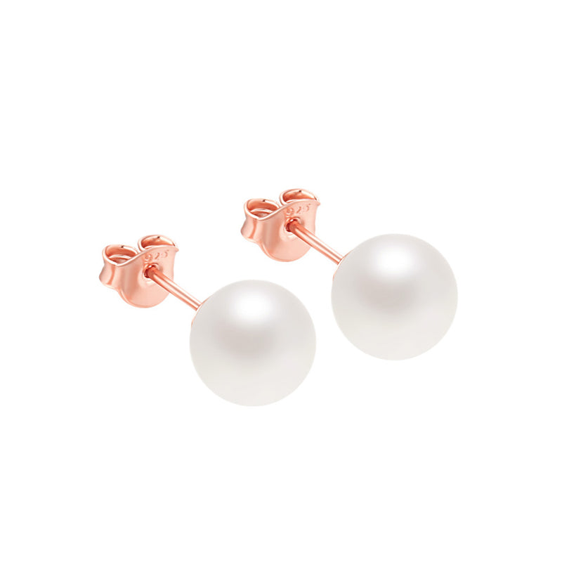 925 Sterling Silver Pearl Stud Earrings for Women Elegant Freshwater Pearl Earrings in White Gold and Rose Gold