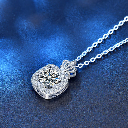 925 Sterling Silver Perfume Bottle Crown Pendant Necklace with 1ct or 2ct Moissanite Cross Chain Unique Women's Jewelry