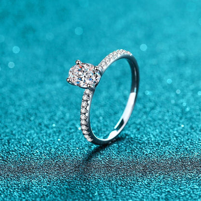 925 Sterling Silver "Pigeon Egg" Solitaire Engagement Ring | 1-2ct Oval Moissanite