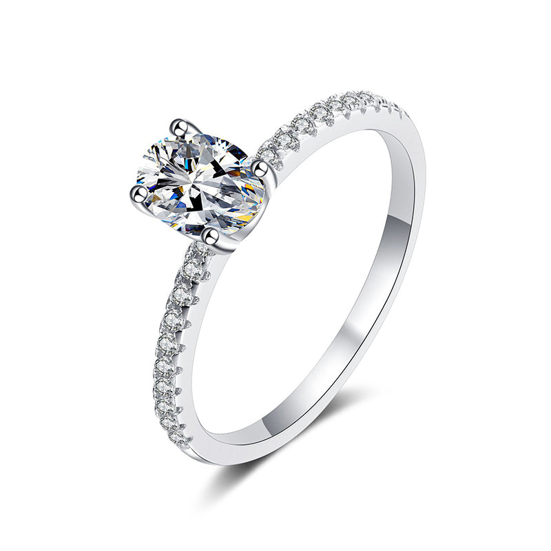 925 Sterling Silver "Pigeon Egg" Solitaire Engagement Ring | 1-2ct Oval Moissanite