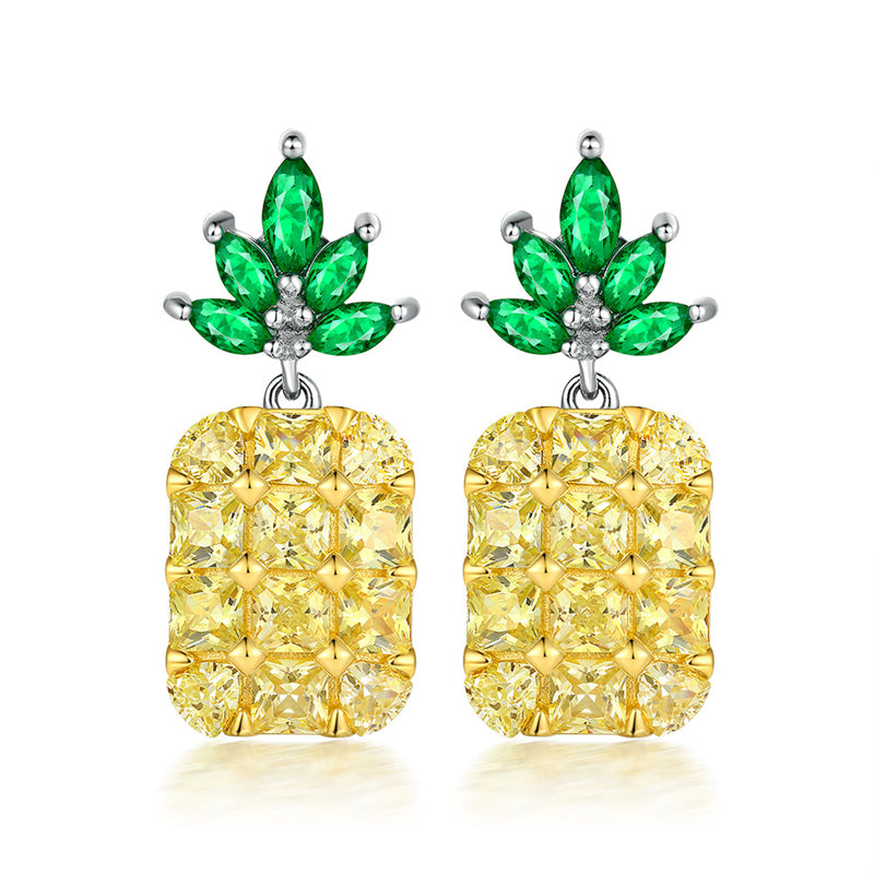 925 Sterling Silver Pineapple Stud Earrings - Whimsical Zircon Fruit Jewelry for Women