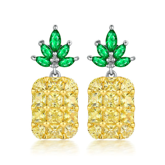 925 Sterling Silver Pineapple Stud Earrings - Whimsical Zircon Fruit Jewelry for Women