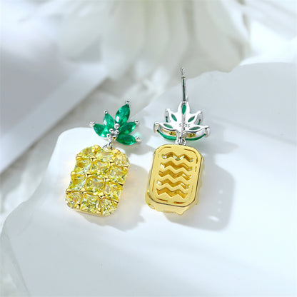 925 Sterling Silver Pineapple Stud Earrings - Whimsical Zircon Fruit Jewelry for Women