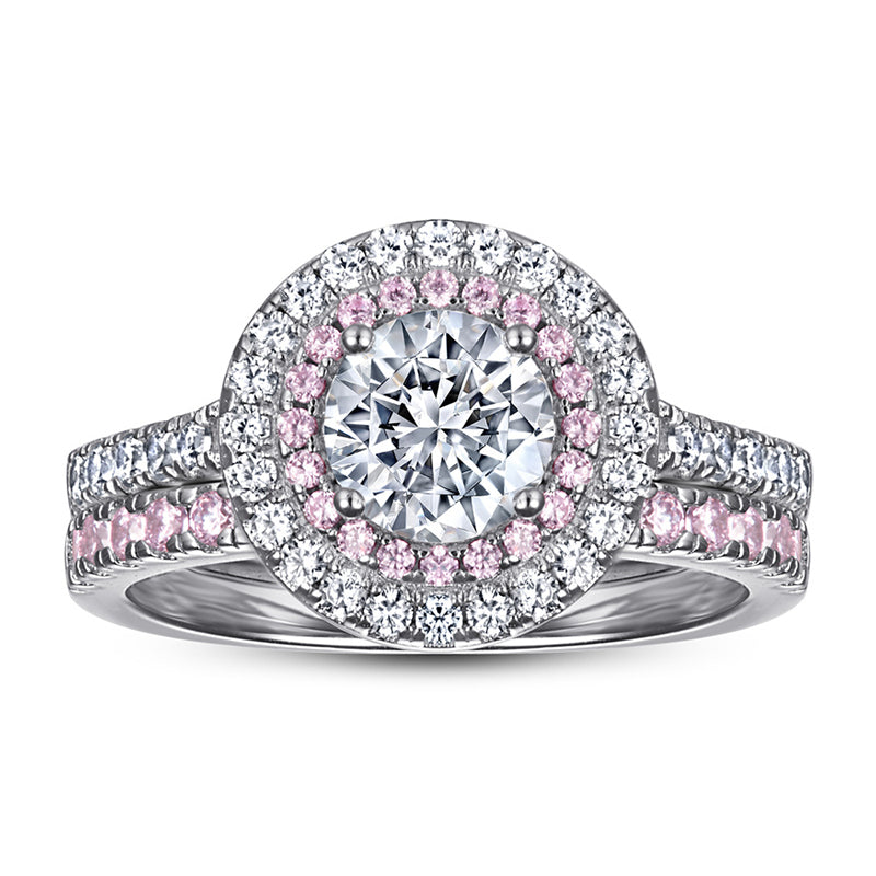 925 Sterling Silver Pink Zircon Ring Set – Elegant Stackable Band Collection